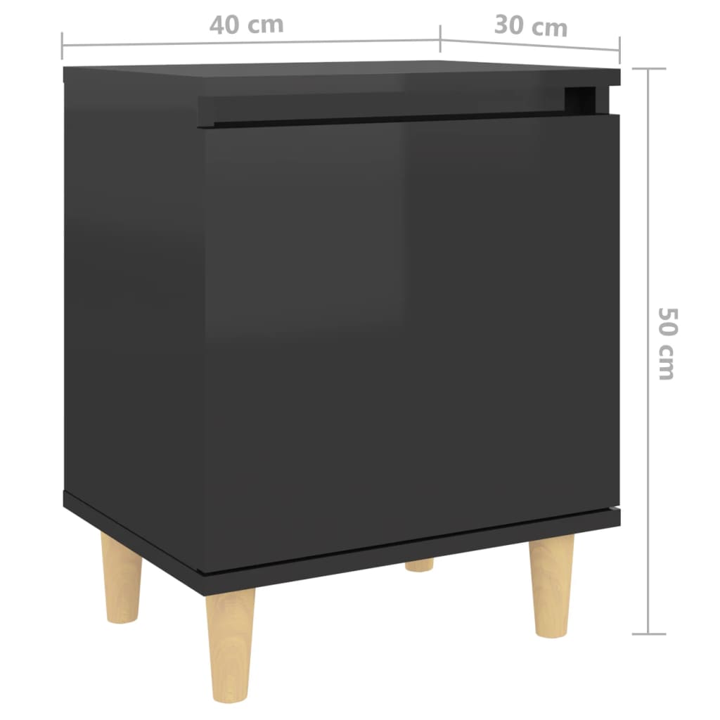 Bed Cabinets Solid Wood Legs 2 pcs High Gloss Black 40x30x50 cm - Newstart Furniture