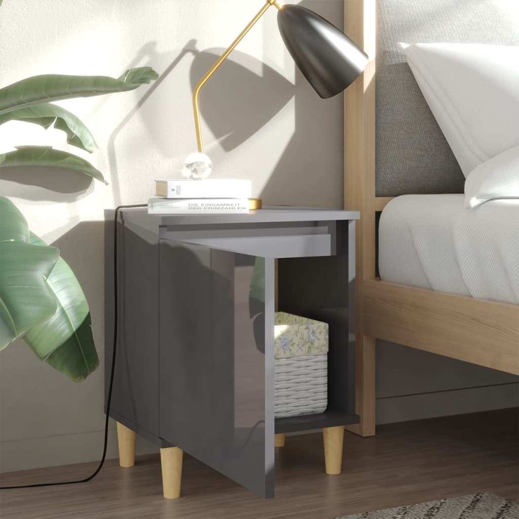 Bed Cabinet with Solid Wood Legs High Gloss Grey 40x30x50 cm - Newstart Furniture