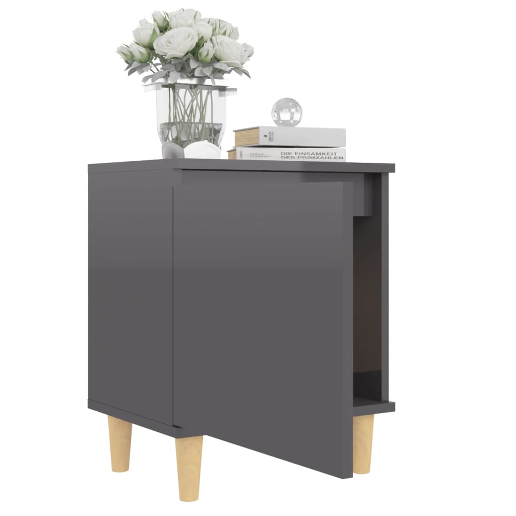 Bed Cabinet with Solid Wood Legs High Gloss Grey 40x30x50 cm - Newstart Furniture