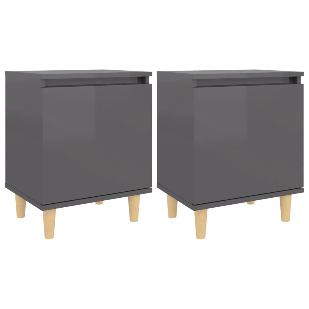 Bed Cabinets Solid Wood Legs 2 pcs High Gloss Grey 40x30x50 cm - Newstart Furniture