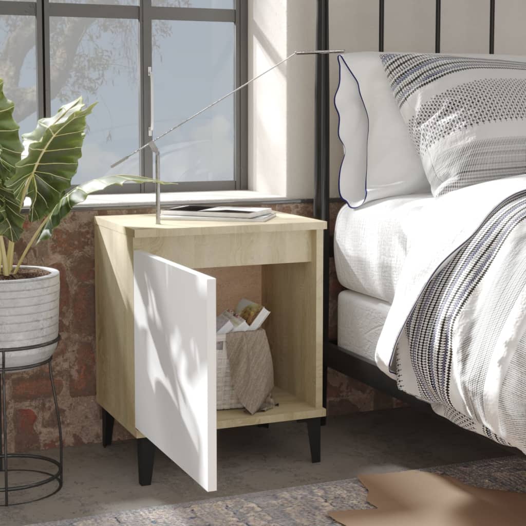 Bed Cabinets Metal Legs 2 pcs Sonoma Oak and White 40x30x50 cm - Newstart Furniture