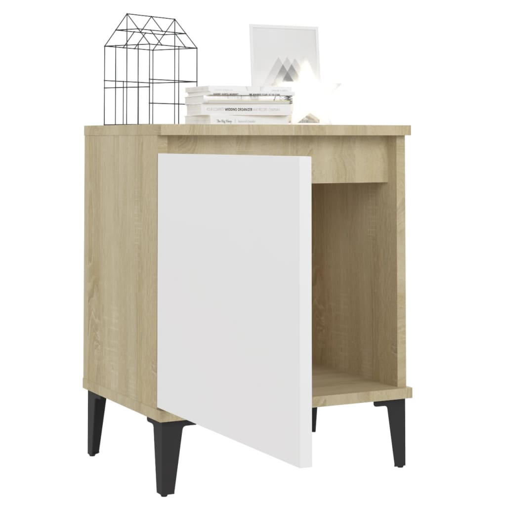 Bed Cabinets Metal Legs 2 pcs Sonoma Oak and White 40x30x50 cm - Newstart Furniture