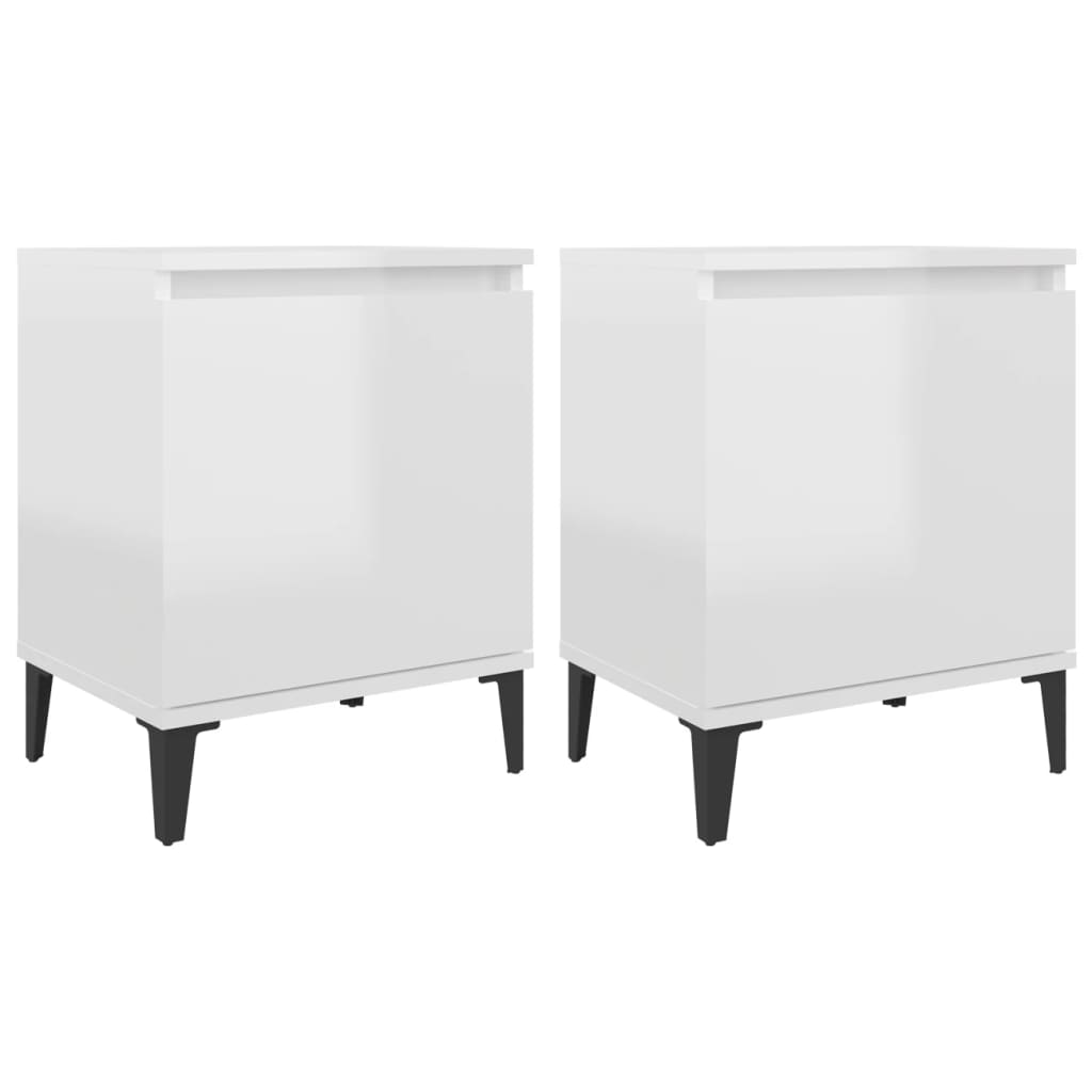 Bed Cabinets with Metal Legs 2 pcs High Gloss White 40x30x50 cm - Newstart Furniture