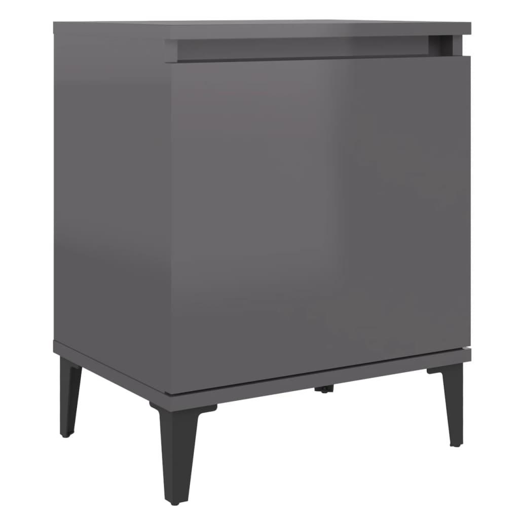Bed Cabinet with Metal Legs High Gloss Grey 40x30x50 cm - Newstart Furniture