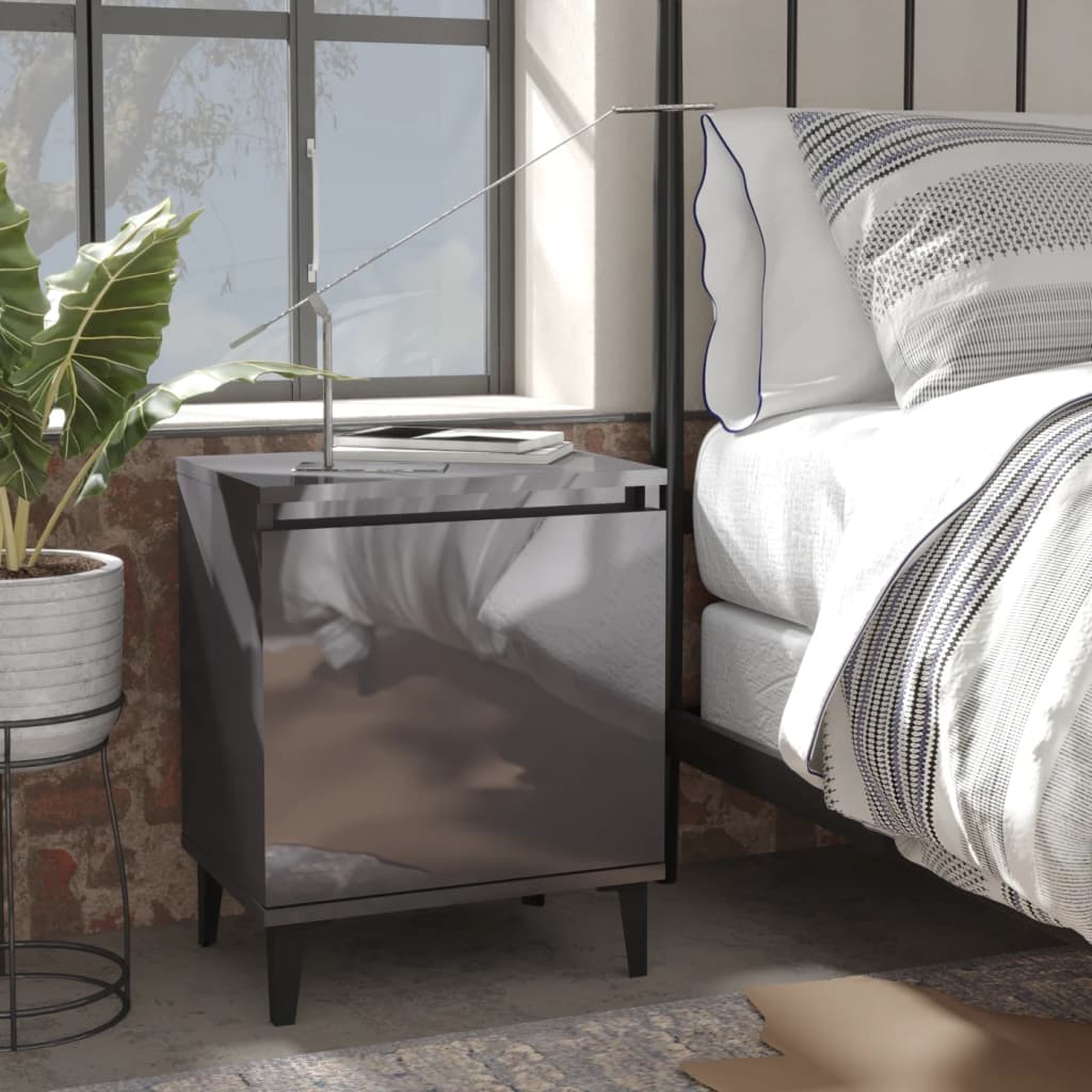 Bed Cabinet with Metal Legs High Gloss Grey 40x30x50 cm - Newstart Furniture