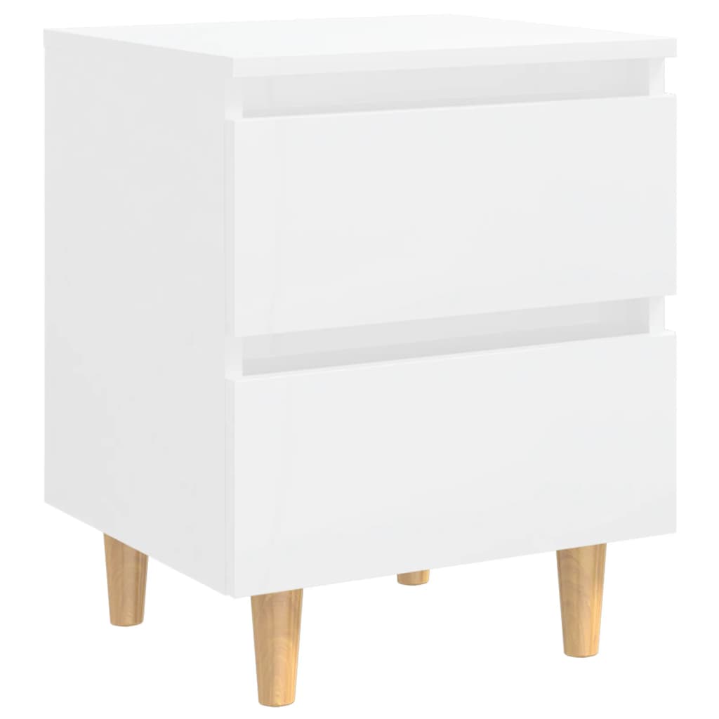 Bed Cabinet & Solid Pinewood Legs High Gloss White 40x35x50 cm - Newstart Furniture