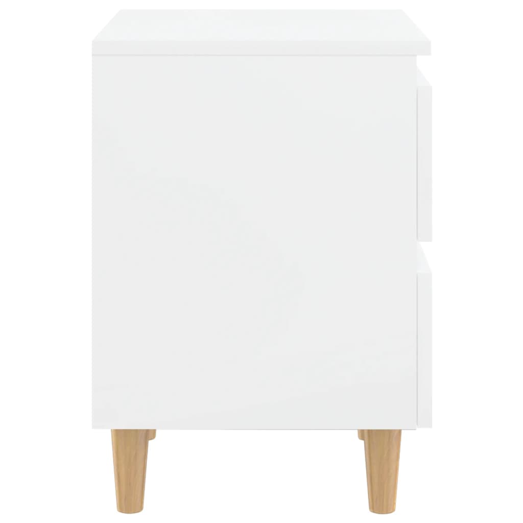 Bed Cabinets & Pinewood Legs 2 pcs High Gloss White 40x35x50cm - Newstart Furniture