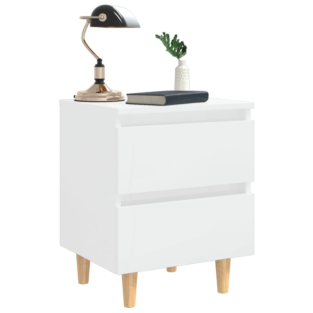 Bed Cabinets & Pinewood Legs 2 pcs High Gloss White 40x35x50cm - Newstart Furniture