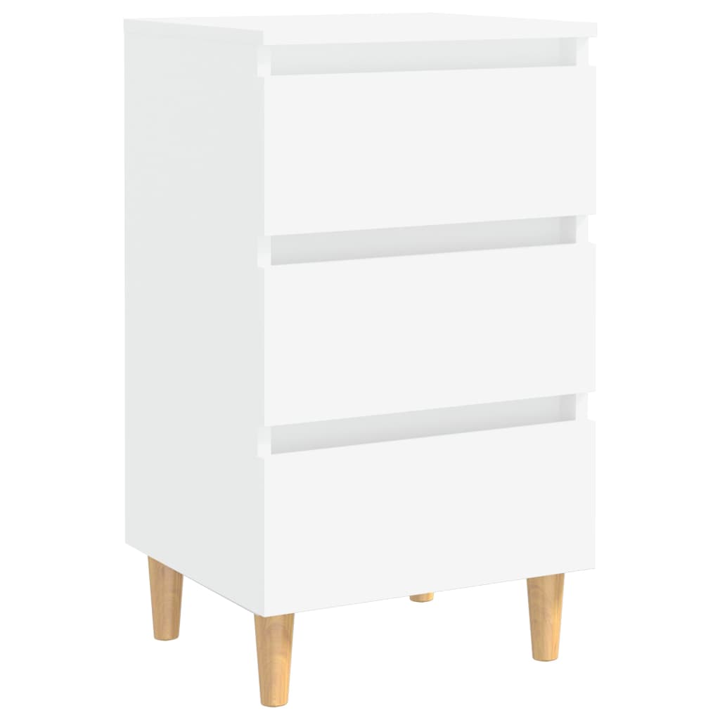 Bed Cabinet with Solid Wood Legs White 40x35x69 cm