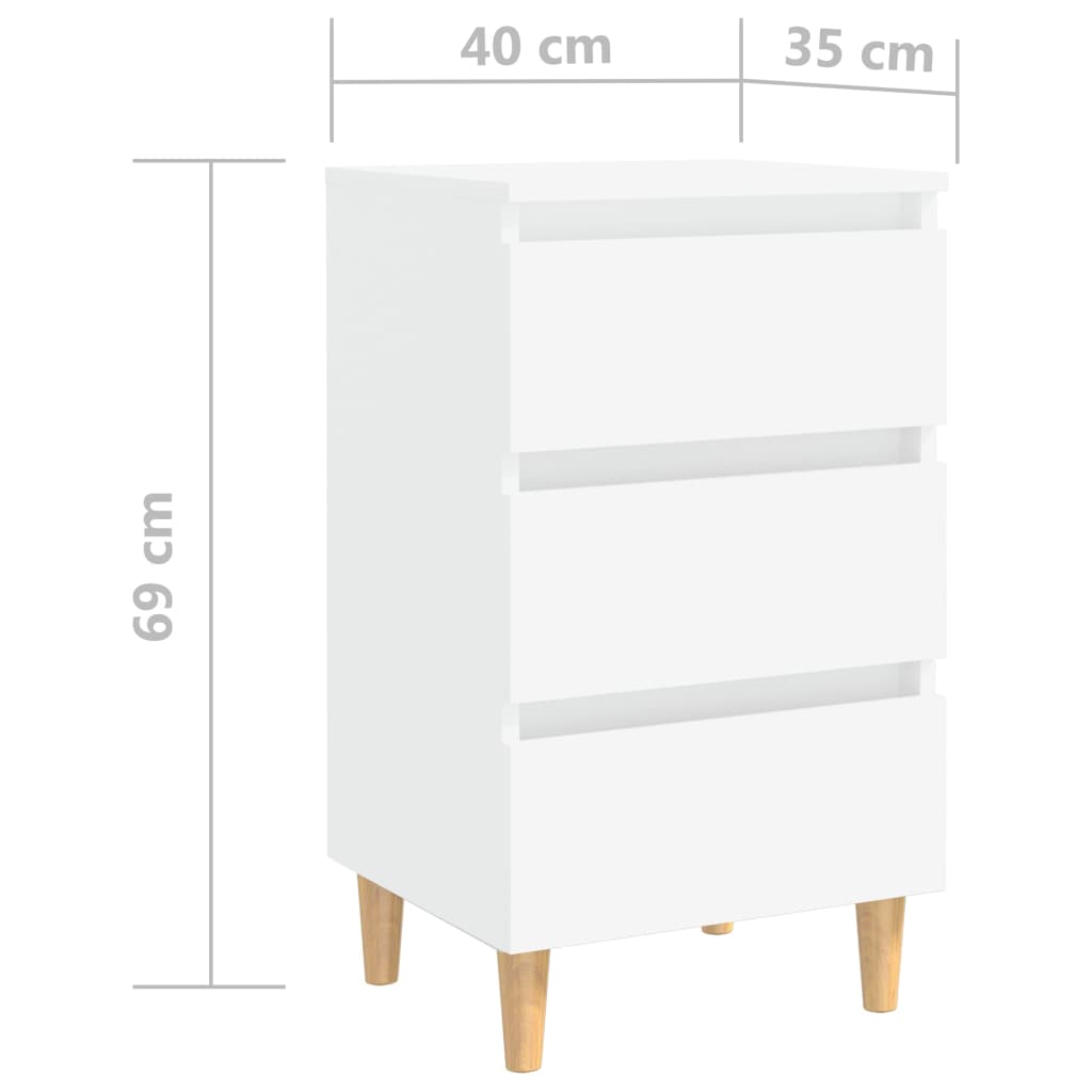 Bed Cabinet with Solid Wood Legs White 40x35x69 cm
