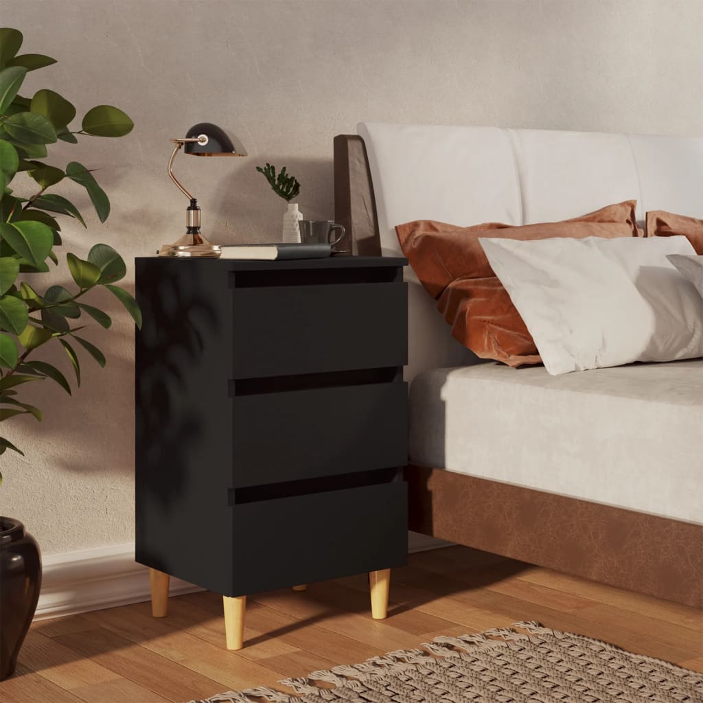 Bed Cabinets with Solid Wood Legs 2 pcs Black 40x35x69 cm - Newstart Furniture