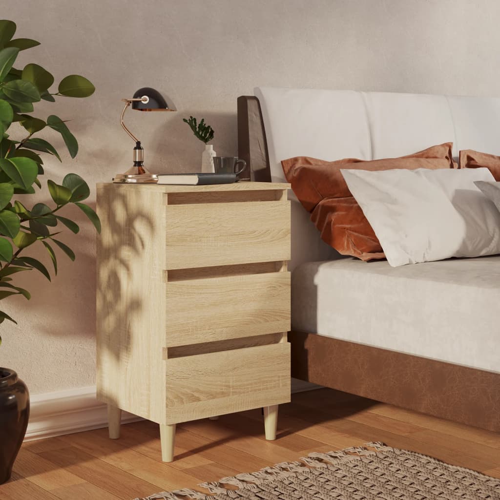 Bed Cabinet with Solid Wood Legs Sonoma Oak 40x35x69 cm - Newstart Furniture