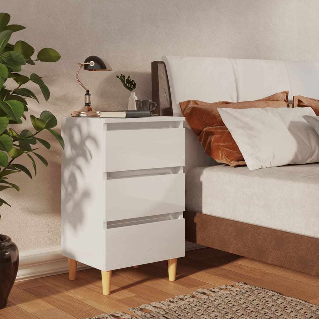 Bed Cabinets & Wood Legs 2 pcs High Gloss White 40x35x69cm - Newstart Furniture
