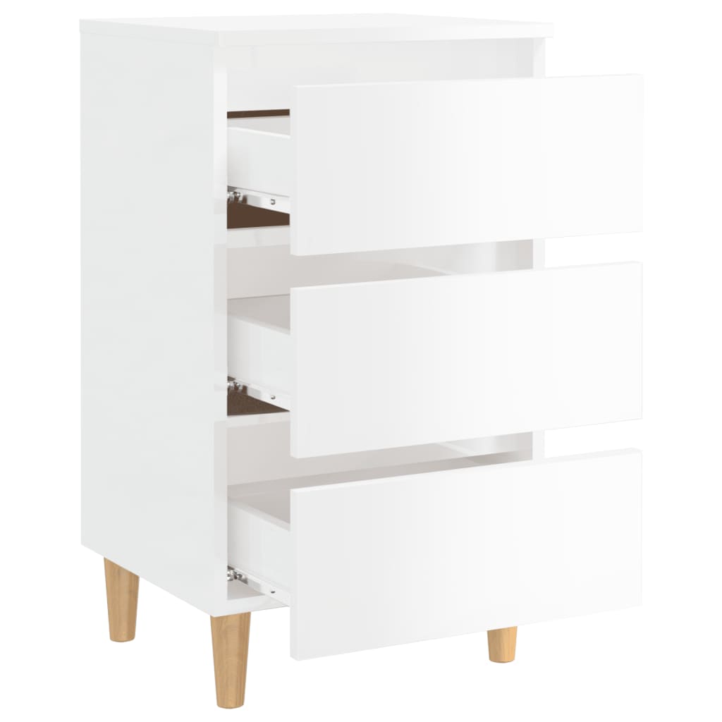 Bed Cabinets & Wood Legs 2 pcs High Gloss White 40x35x69cm - Newstart Furniture