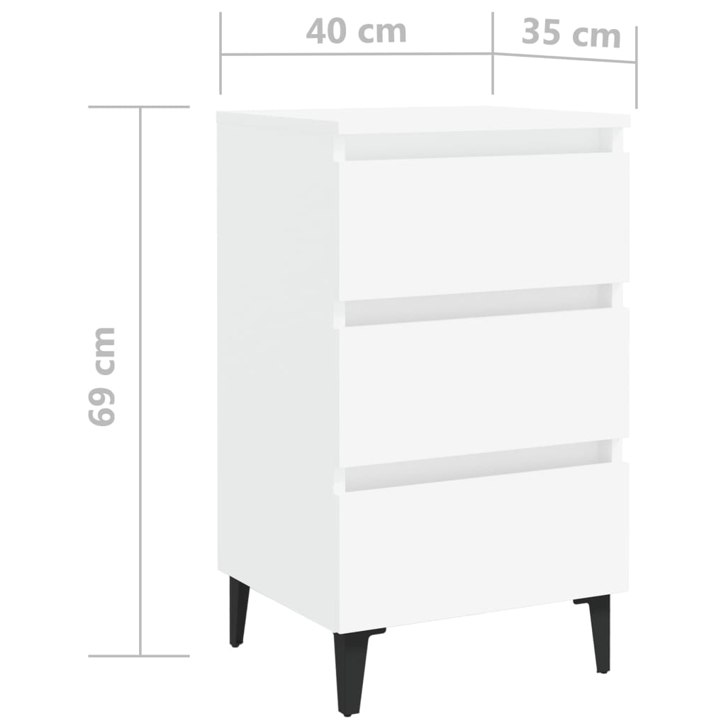 Bed Cabinet with Metal Legs White 40x35x69 cm - Newstart Furniture