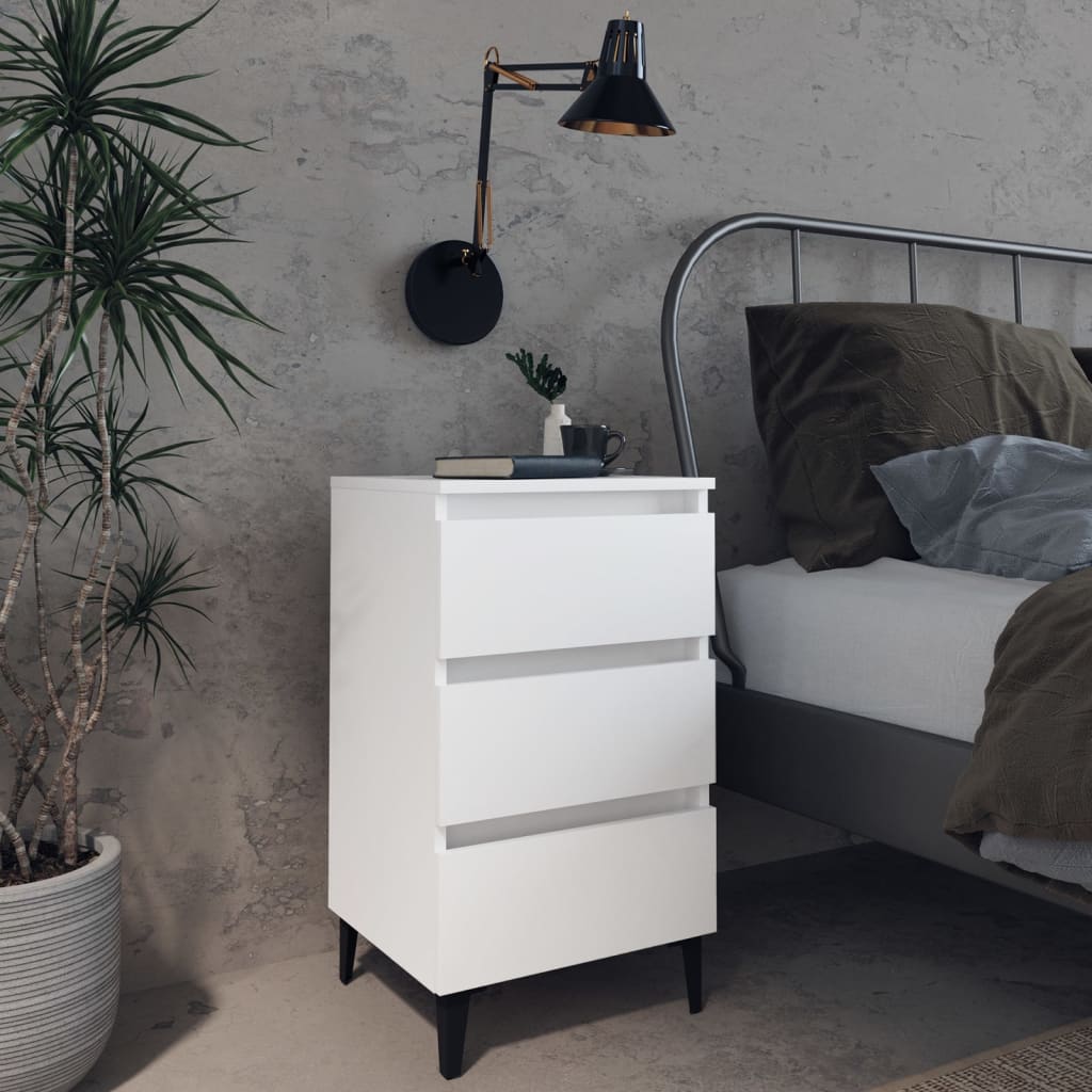 Bed Cabinet with Metal Legs 2 pcs White 40x35x69 cm - Newstart Furniture