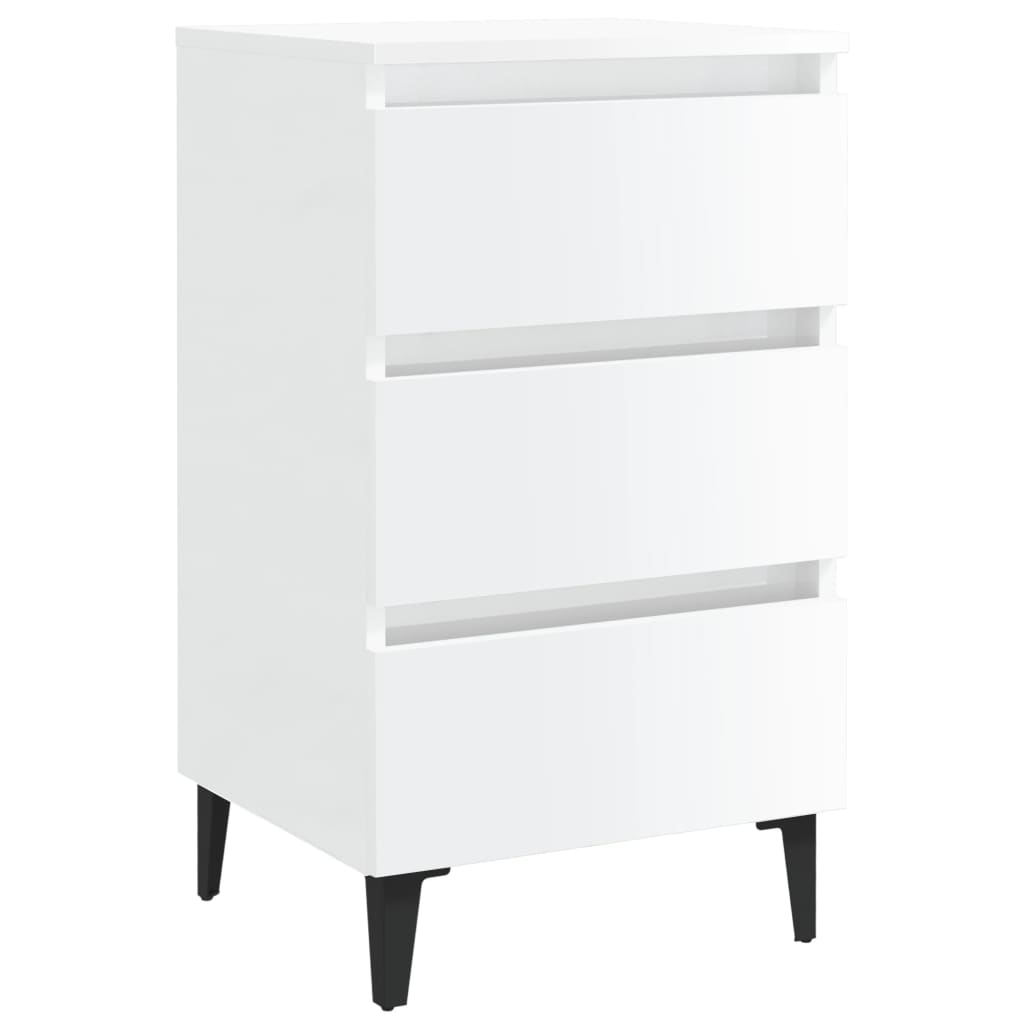 Bed Cabinet with Metal Legs 2 pcs High Gloss White 40x35x69 cm - Newstart Furniture