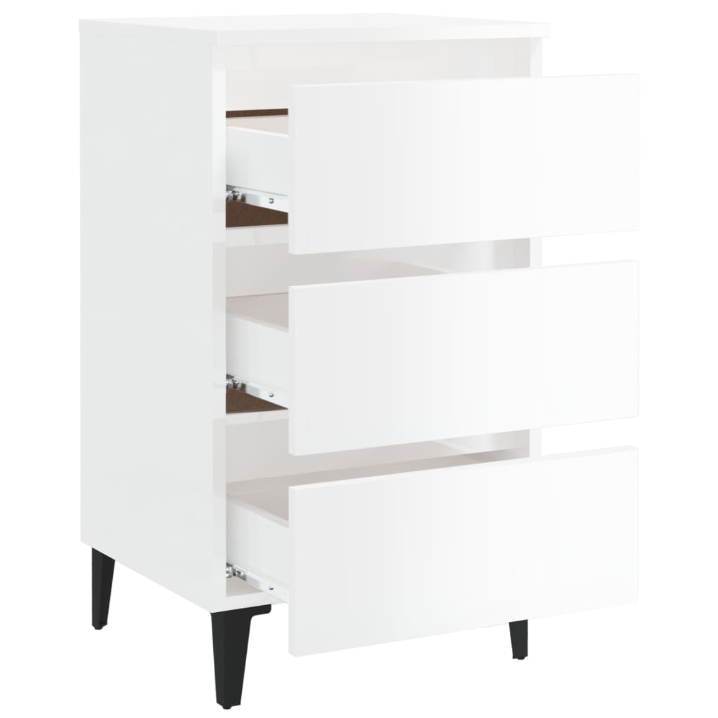 Bed Cabinet with Metal Legs 2 pcs High Gloss White 40x35x69 cm - Newstart Furniture