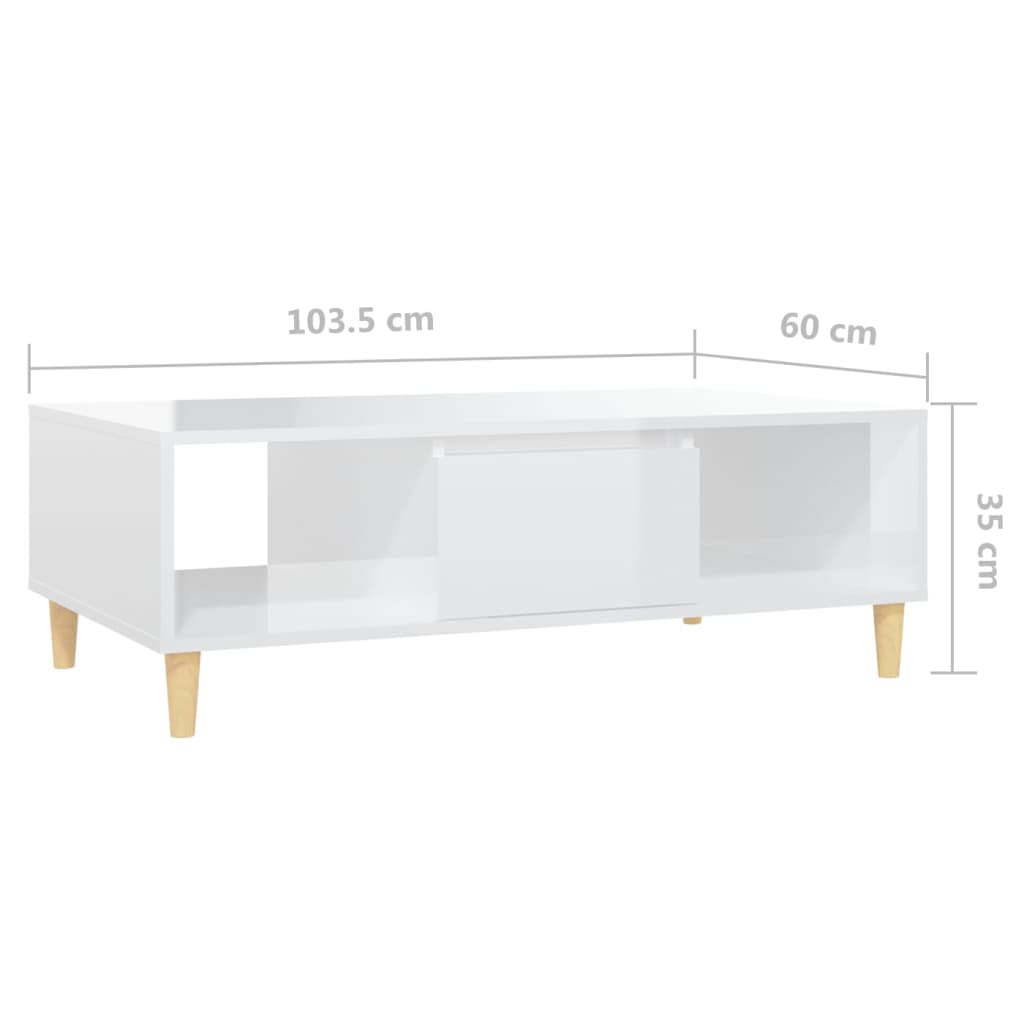 Coffee Table High Gloss White 103.5x60x35 cm Engineered Wood - Newstart Furniture
