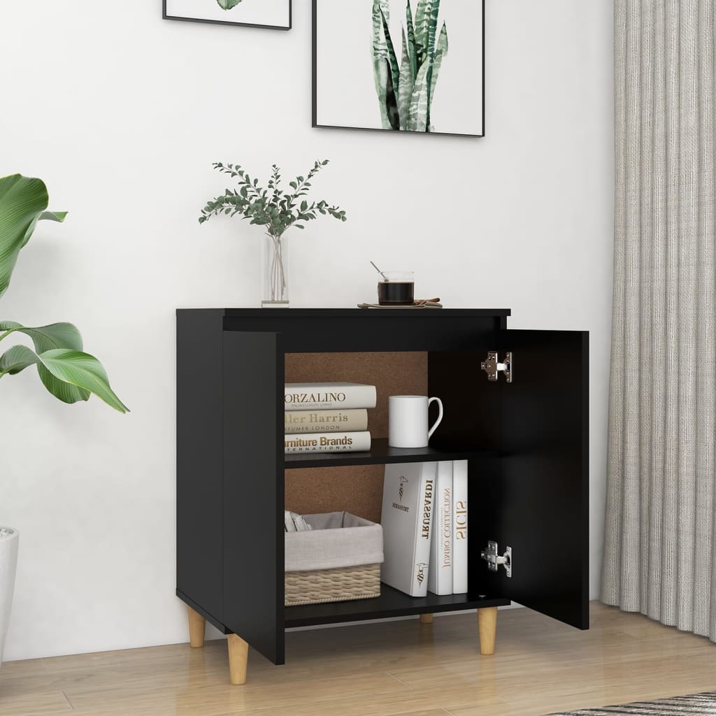 Sideboard with Solid Wood Legs Black 60x35x70 cm Engineered Wood - Newstart Furniture