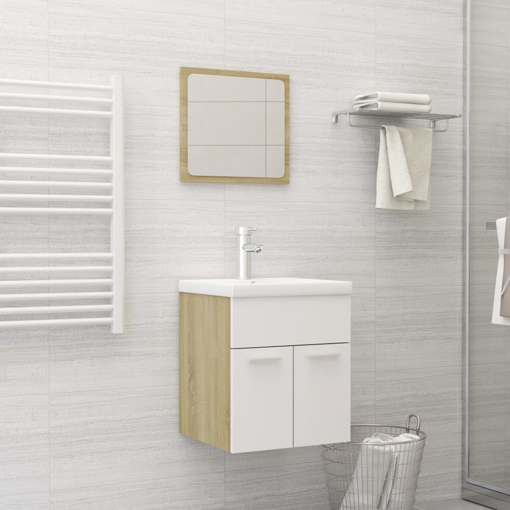 Bathroom Furniture Set White and Sonoma Oak Engineered Wood - Newstart Furniture