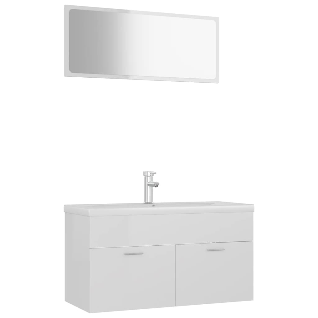 Bathroom Furniture Set High Gloss White Engineered Wood - Newstart Furniture