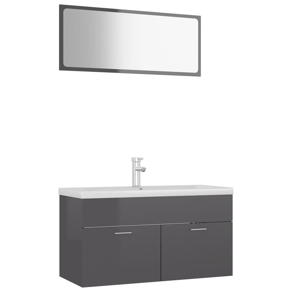 Bathroom Furniture Set High Gloss Grey Engineered Wood - Newstart Furniture