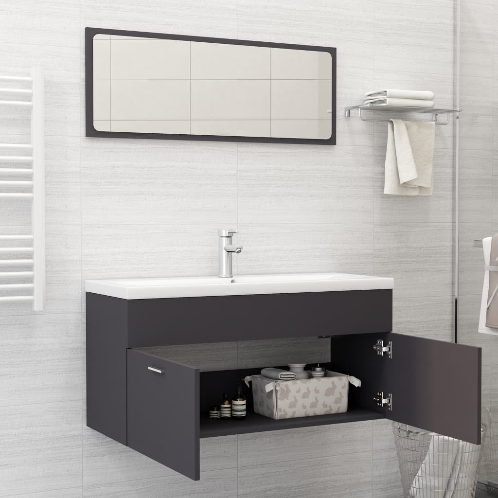 Bathroom Furniture Set Grey Engineered Wood - Newstart Furniture