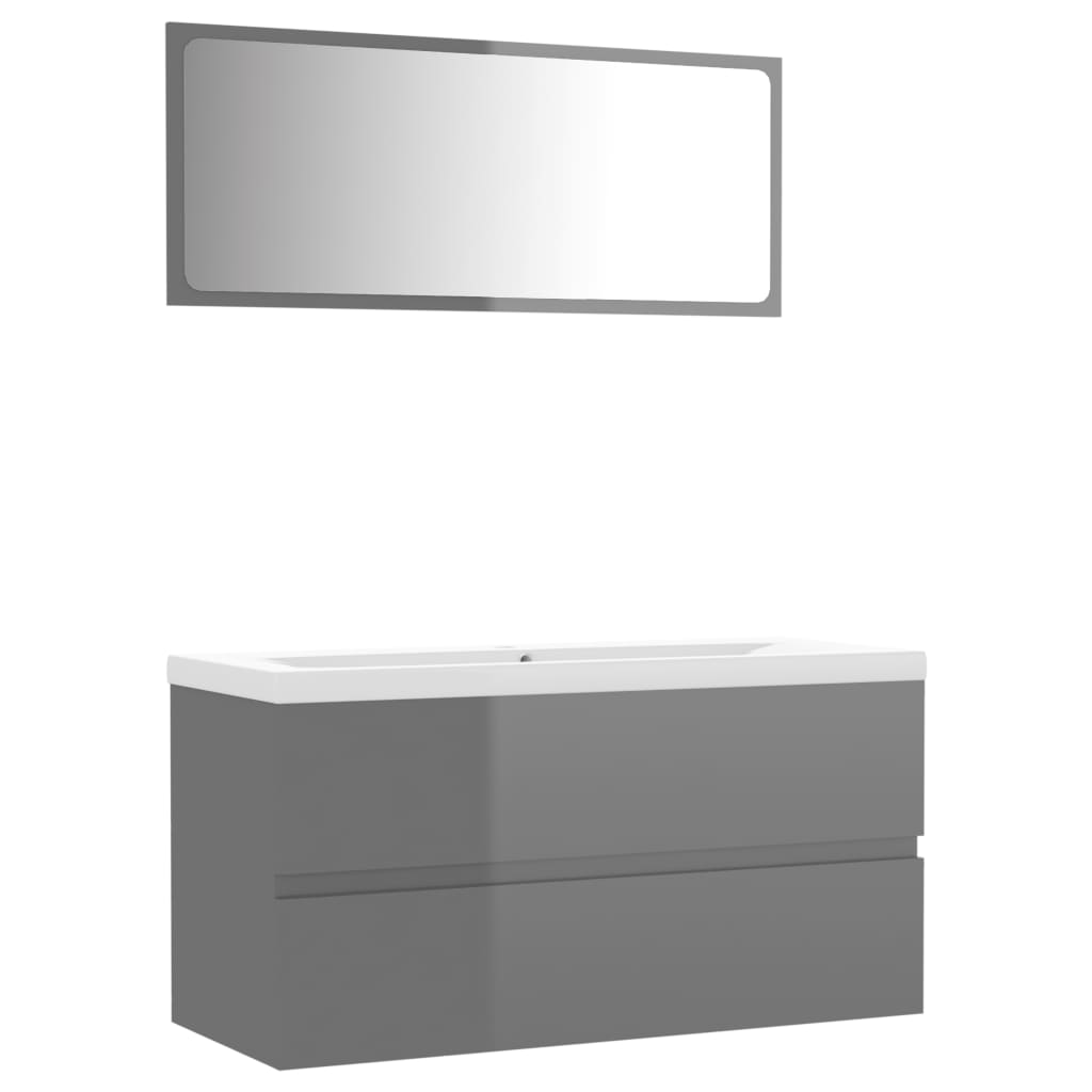 Bathroom Furniture Set High Gloss Grey Engineered Wood - Newstart Furniture
