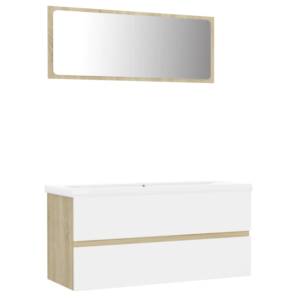 Bathroom Furniture Set White and Sonoma Oak Engineered Wood - Newstart Furniture