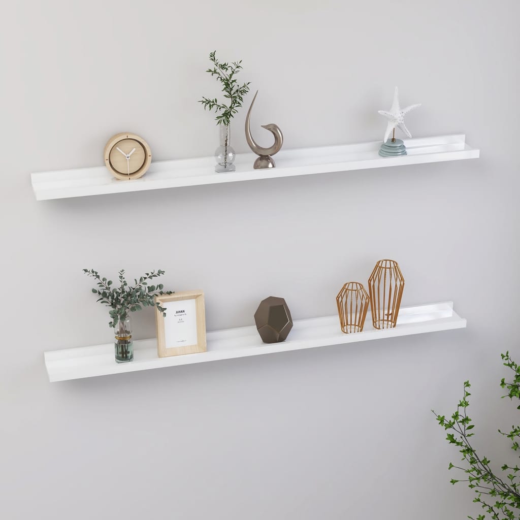 Wall Shelves 2 pcs High Gloss White 100x9x3 cm - Newstart Furniture