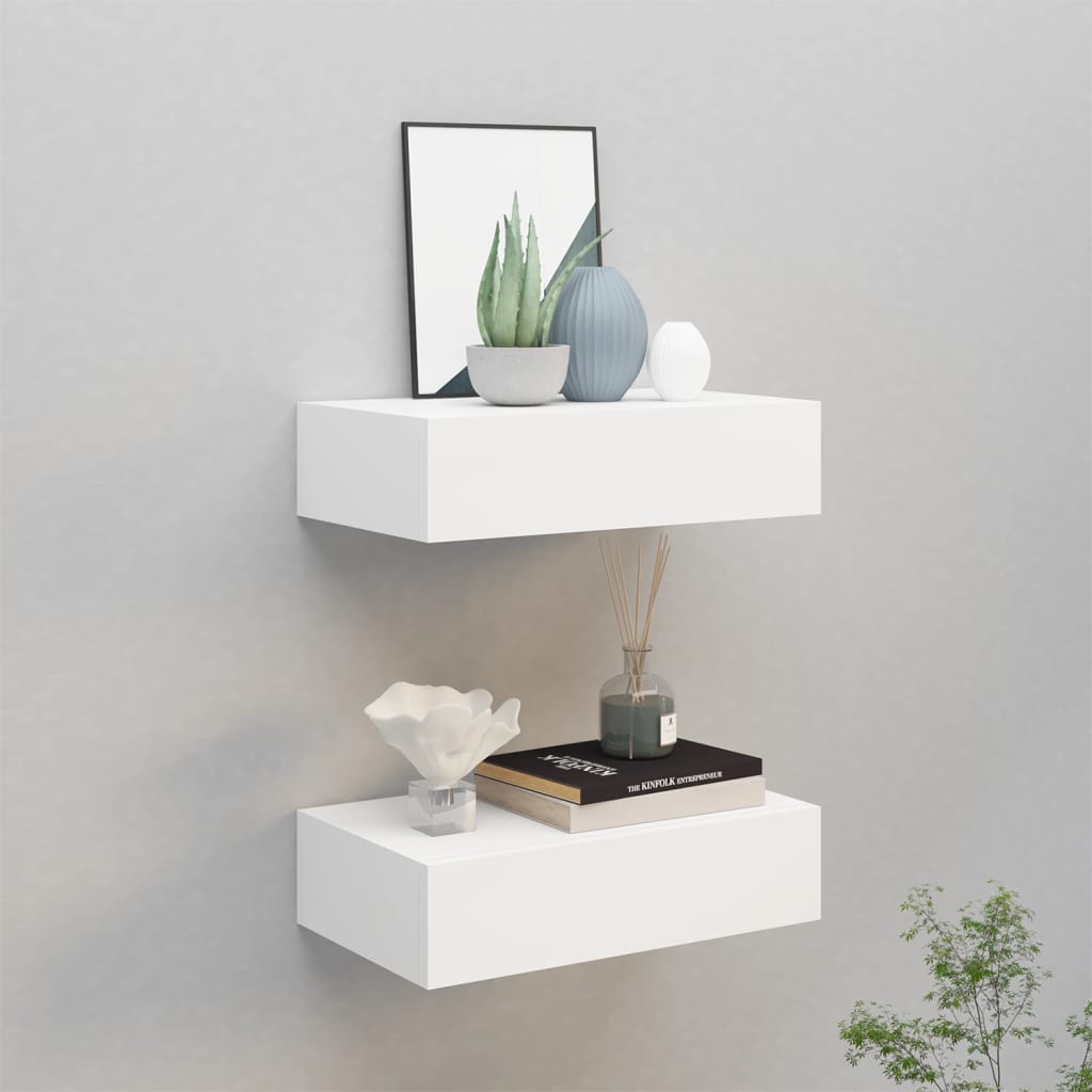 Wall-mounted Drawer Shelves 2 pcs White 40x23.5x10 cm MDF - Newstart Furniture