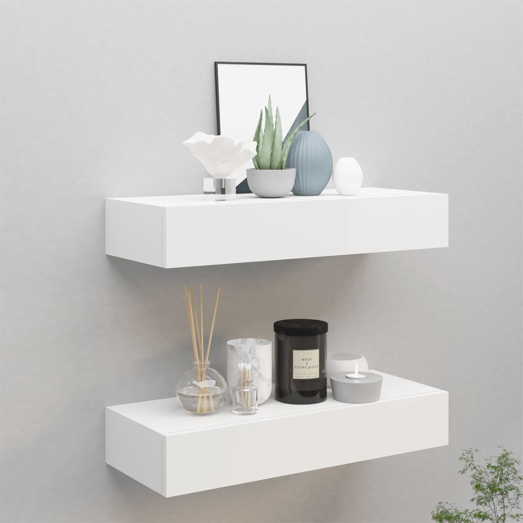 Wall-mounted Drawer Shelves 2 pcs White 60x23.5x10cm MDF - Newstart Furniture