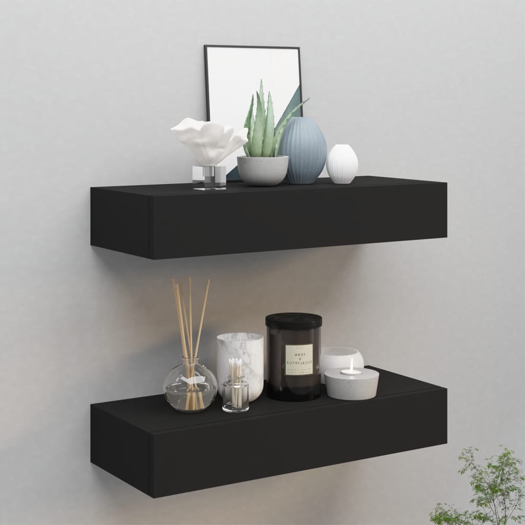 Wall-mounted Drawer Shelves 2 pcs Black 60x23.5x10cm MDF - Newstart Furniture