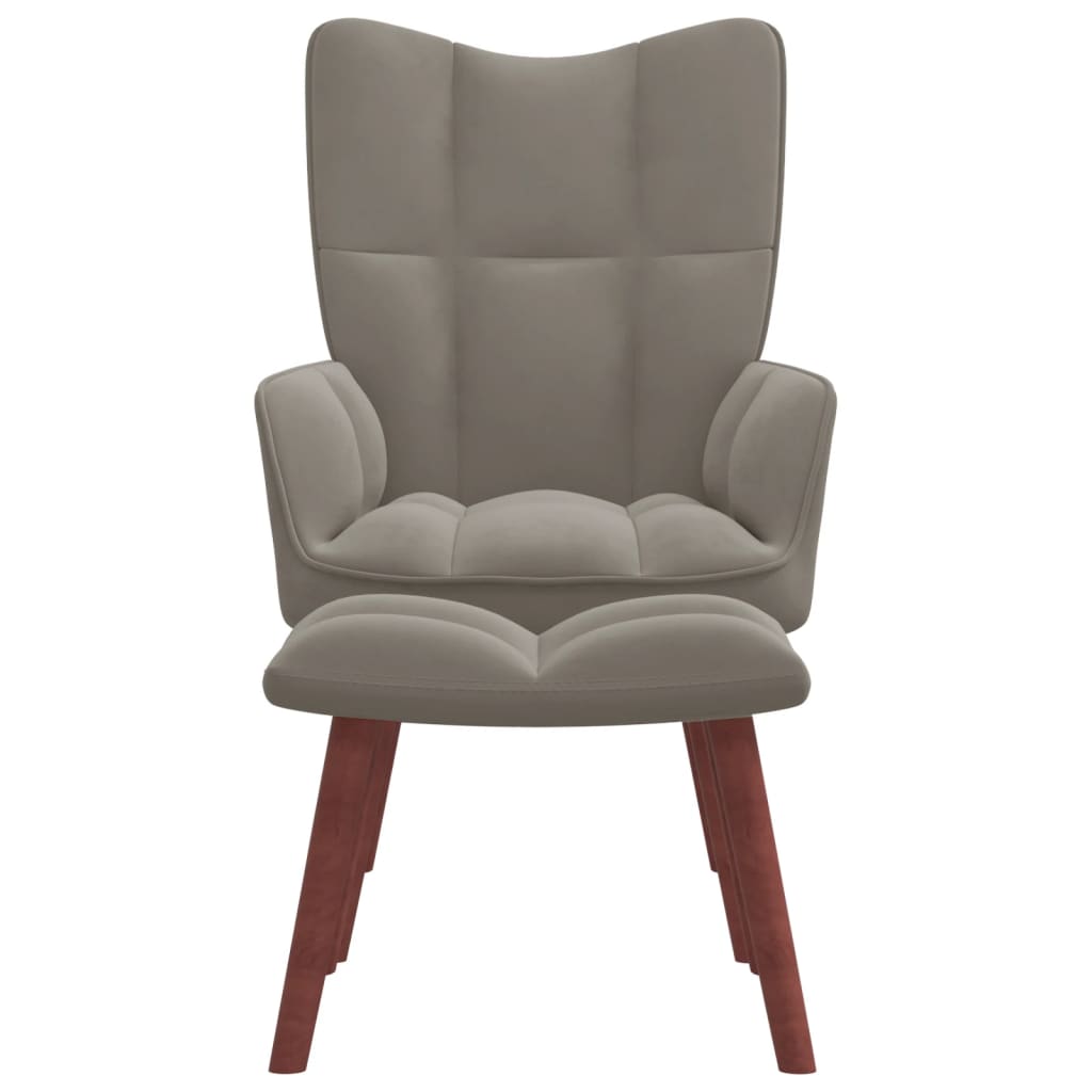 Relaxing Chair with a Stool Light Grey Velvet - Newstart Furniture