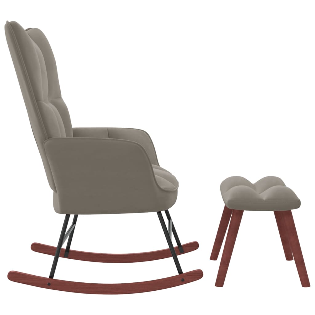 Rocking Chair with a Stool Light Grey Velvet - Newstart Furniture