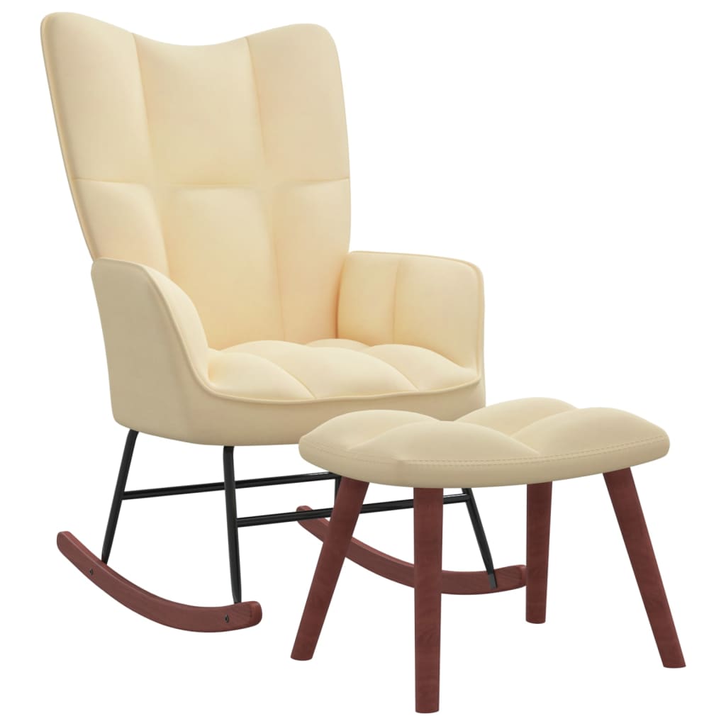 Rocking Chair with a Stool Cream White Velvet - Newstart Furniture