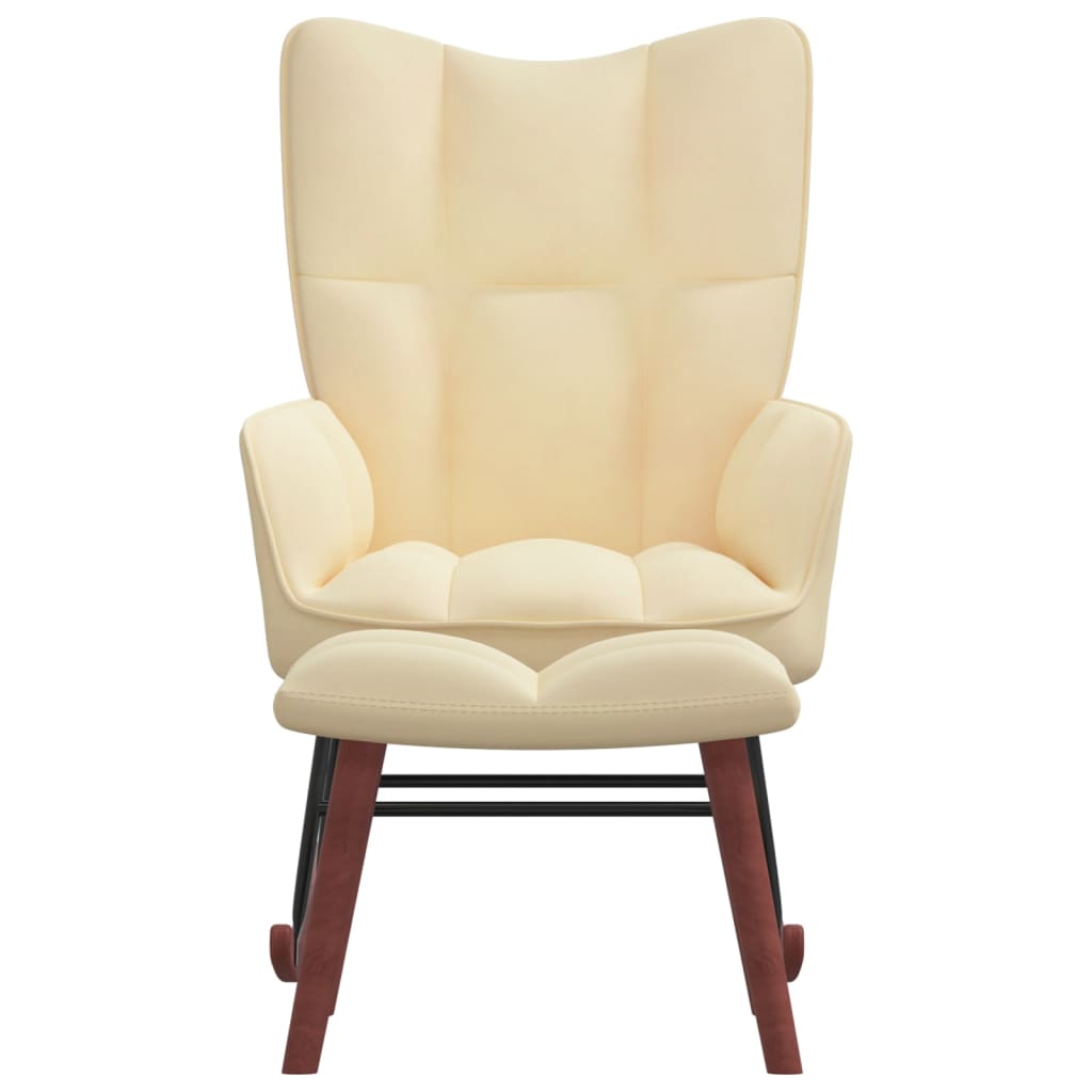 Rocking Chair with a Stool Cream White Velvet - Newstart Furniture