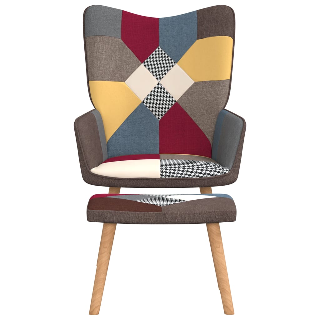Relaxing Chair with a Stool Patchwork Fabric - Newstart Furniture