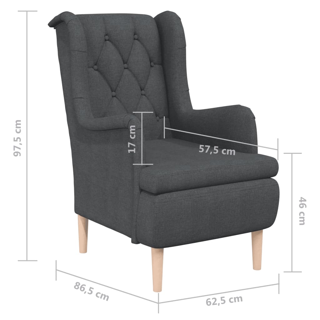 Armchair with Solid Rubber Wood Feet Dark Grey Fabric - Newstart Furniture