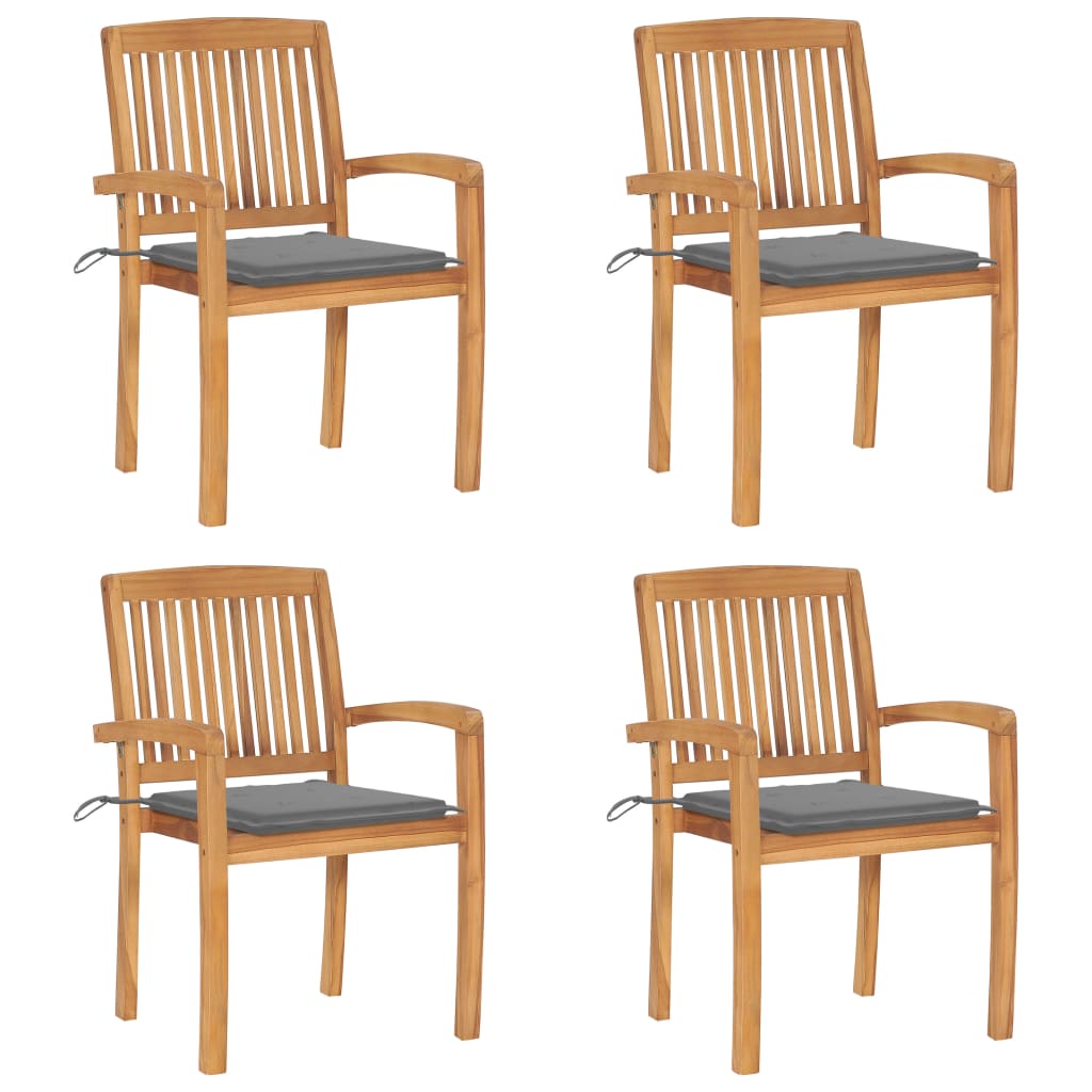 Stacking Garden Chairs with Cushions 4 pcs Solid Teak Wood - Newstart Furniture