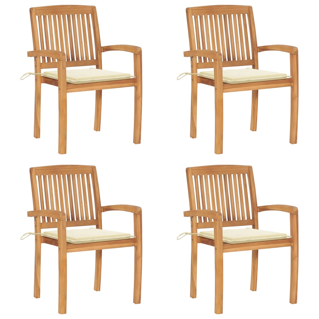 Stacking Garden Chairs with Cushions 4 pcs Solid Teak Wood - Newstart Furniture