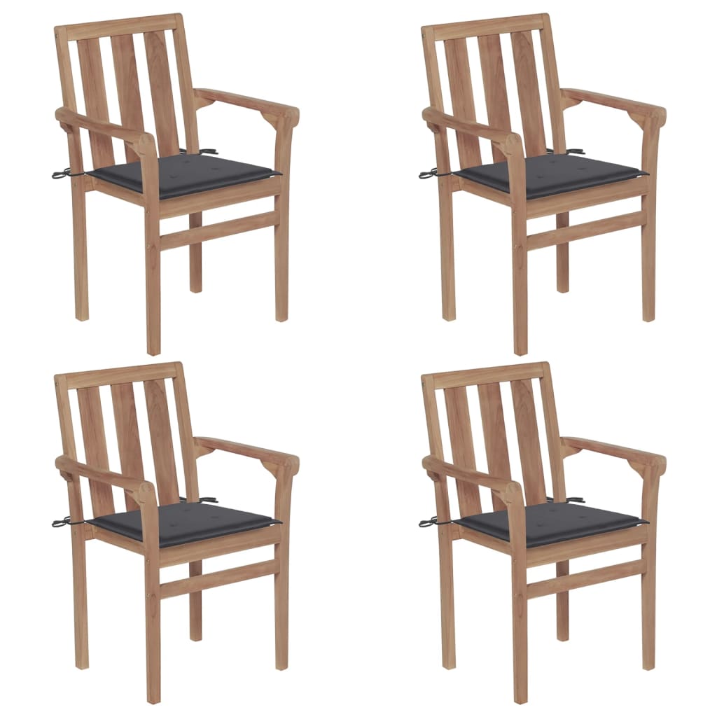 Stackable Garden Chairs with Cushions 4 pcs Solid Teak Wood - Newstart Furniture