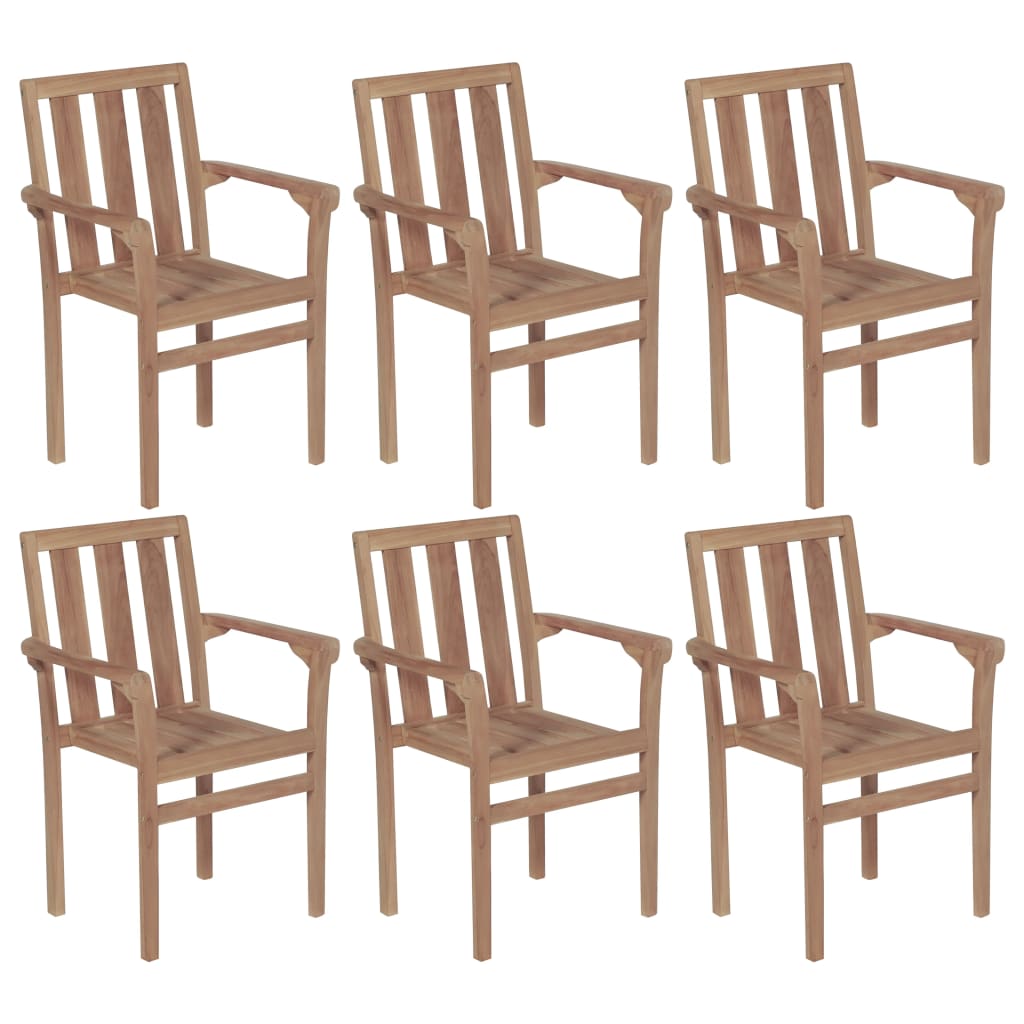 Stackable Garden Chairs with Cushions 6 pcs Solid Teak Wood - Newstart Furniture