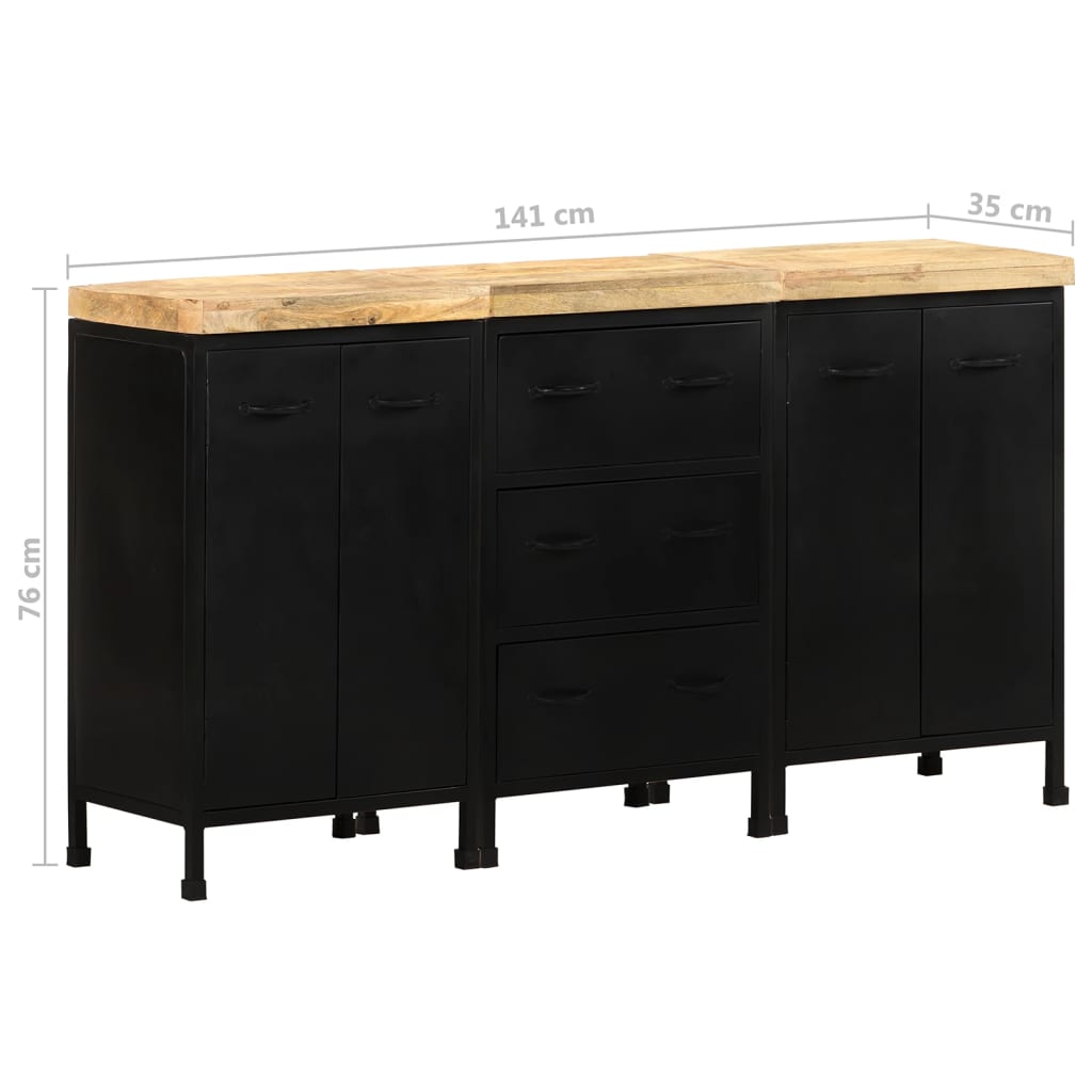Sideboard with 3 Drawers and 4 Doors Rough Mango Wood - Newstart Furniture