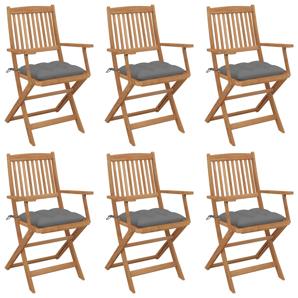 Folding Garden Chairs 6 pcs with Cushions Solid Acacia Wood - Newstart Furniture