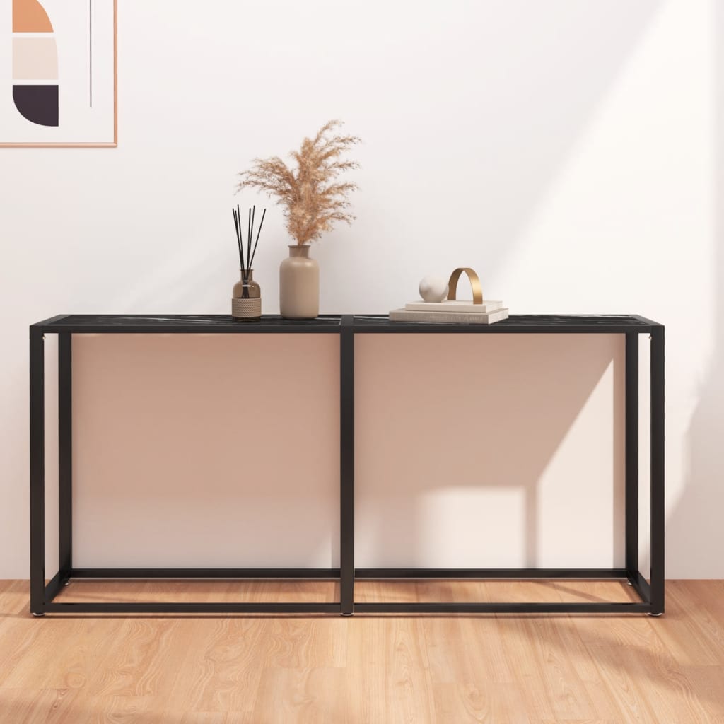 Console Table Black Marble 160x35x75.5cm Tempered Glass - Newstart Furniture