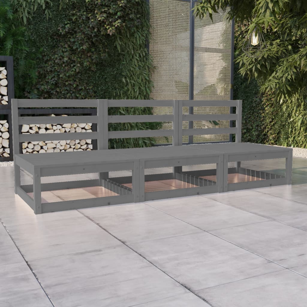 Garden 3-Seater Sofa Grey Solid Wood Pine - Newstart Furniture