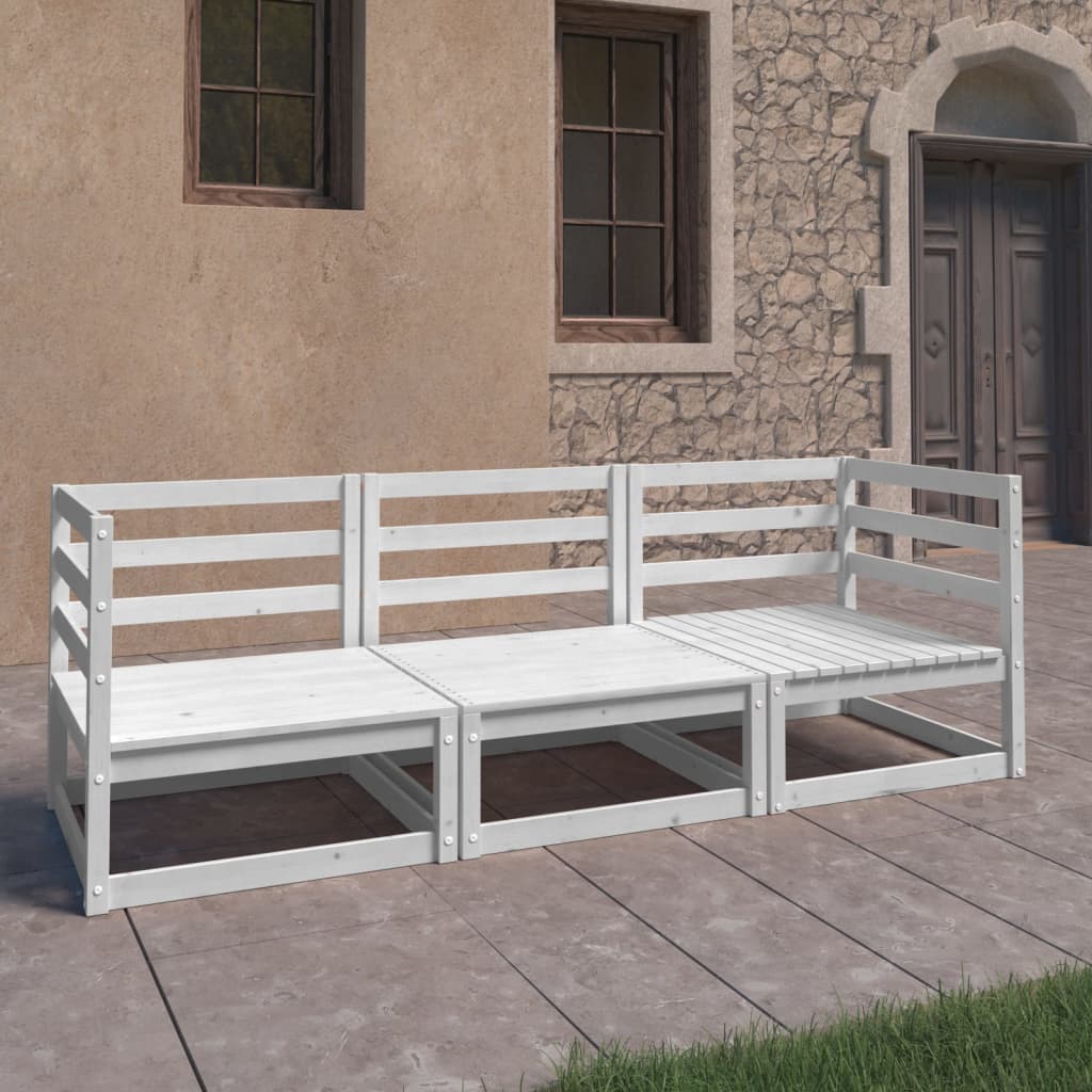 Garden 3-Seater Sofa White Solid Pinewood - Newstart Furniture