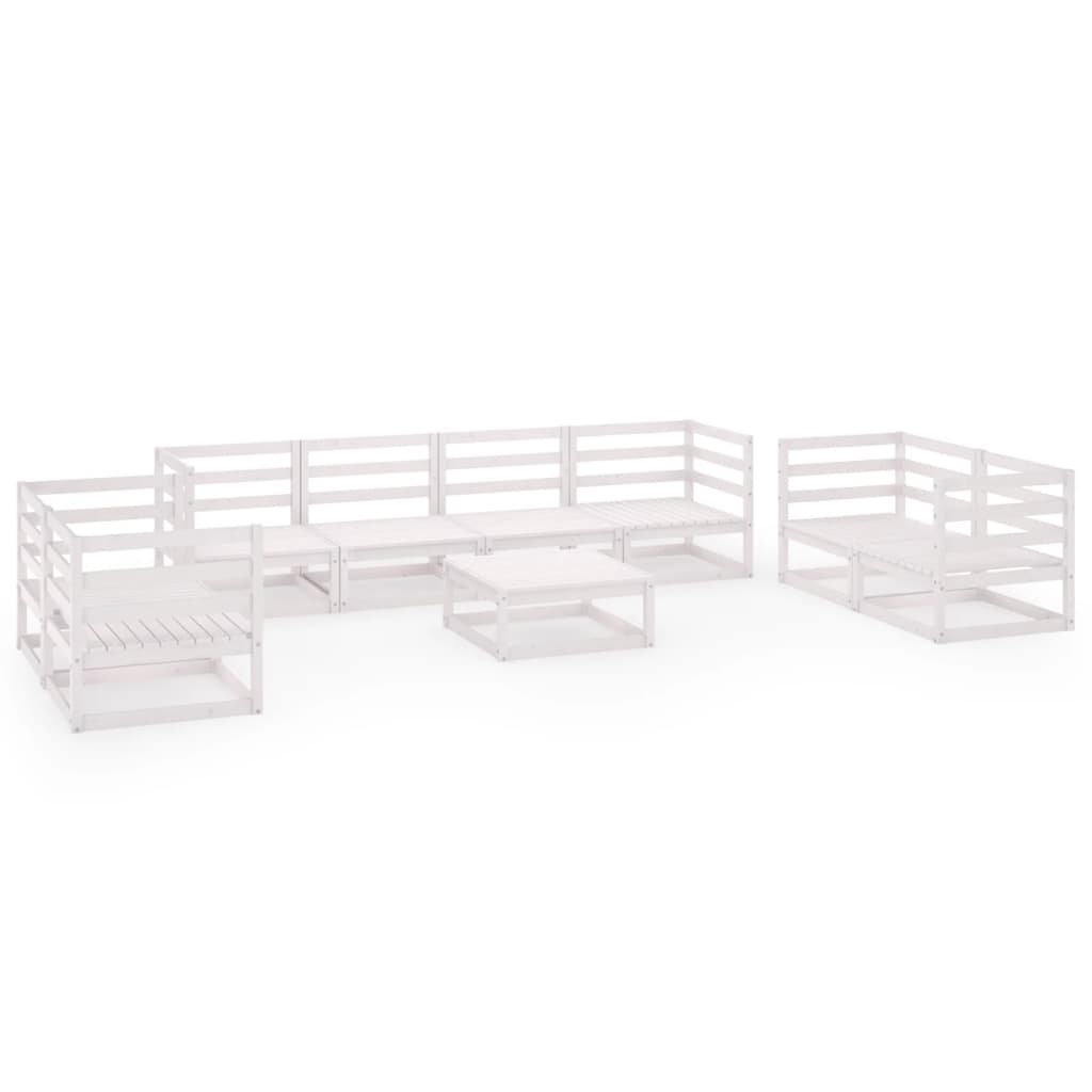 9 Piece Garden Lounge Set White Solid Pinewood - Newstart Furniture